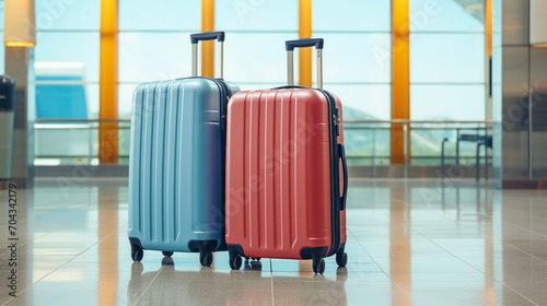 Worldly Adventure Awaits: Two Suitcases in an Empty Airport Hall Symbolizing the Excitement of Travel and Exploration