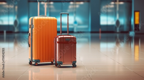 Worldly Adventure Awaits: Two Suitcases in an Empty Airport Hall Symbolizing the Excitement of Travel and Exploration