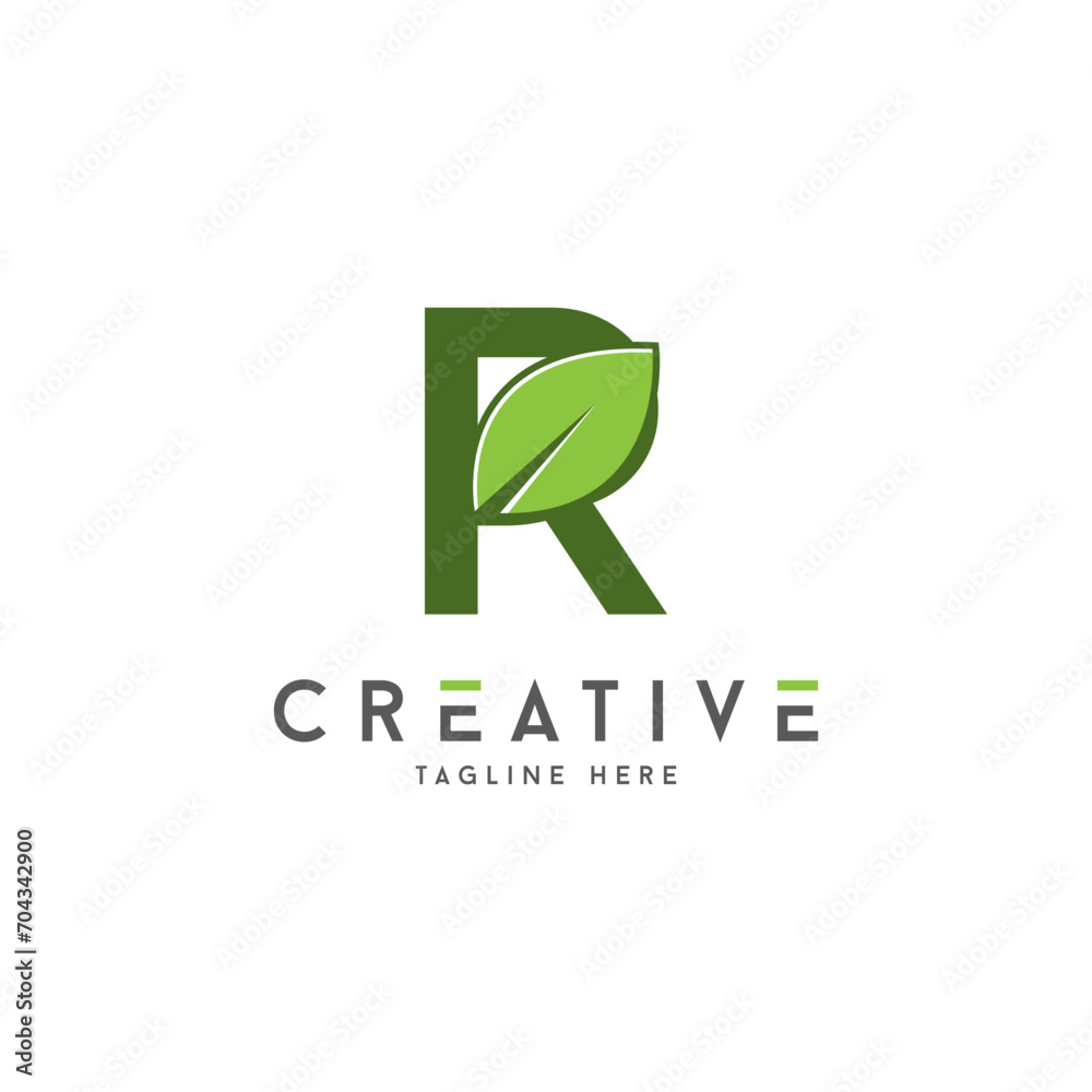 Organic Green eco letters R logo with leaves. Organic Green eco letters R logo with leaves.