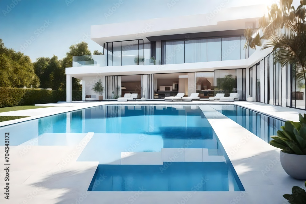 swimming pool in resort, Modern white house with swimming pool swimming pool in resort, Modern white house with swimming pool