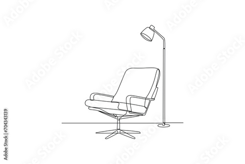 Chair and rom lighting. Home decoration minimalist concept. Simple continuous line, Simple line.