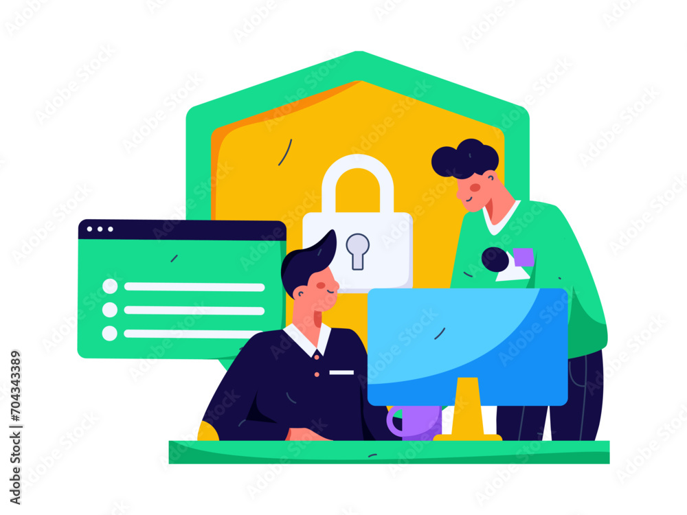 Business network security character flat vector concept operation hand drawn illustration
