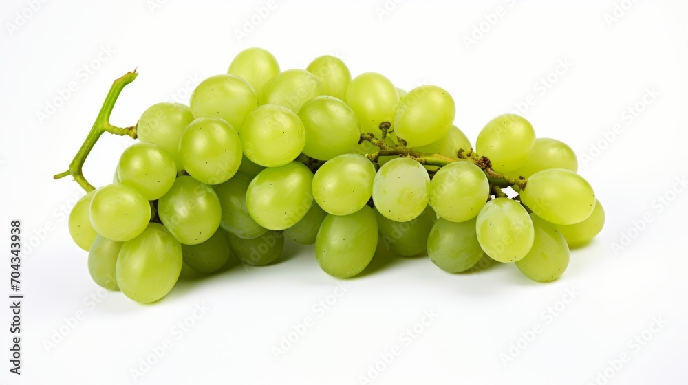 Vibrant cluster of fresh green grapes isolated on a clean white background
