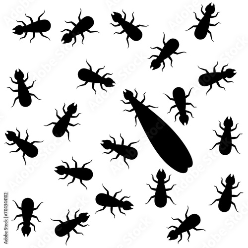 Silhouette of termite colony. A group of termites with their queen fills the screen on a white background. photo
