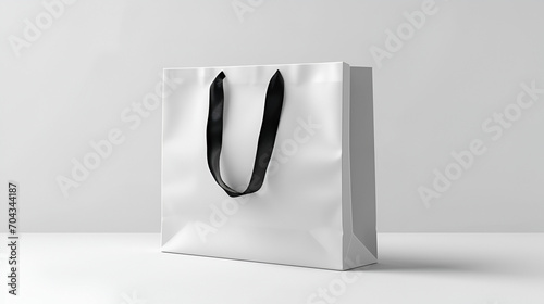 White Paper Bag On White Background. Mockup Fo Design, Generative Ai