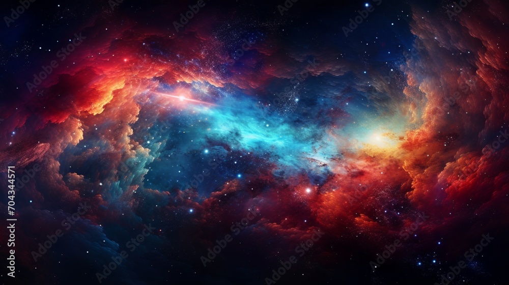 A cosmic explosion of colors in the night sky, with stars and galaxies swirling in space