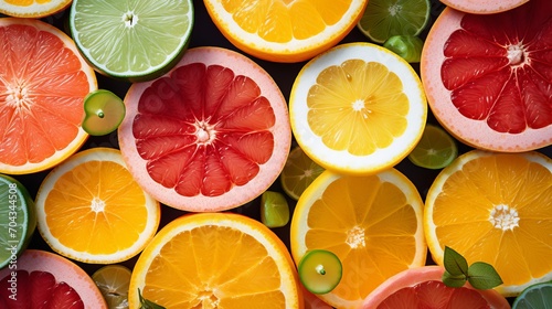 Citrus sensation: close-up of diverse and succulent citrus slices 