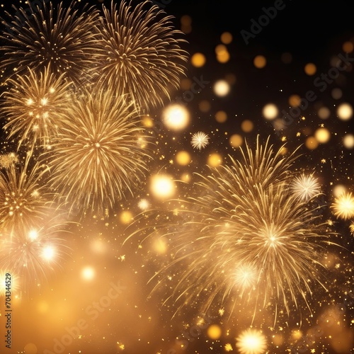 Gold and dark brown Fireworks and bokeh Abstract background
