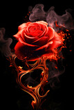 Abstract vertical card with red rose in smoke on black background