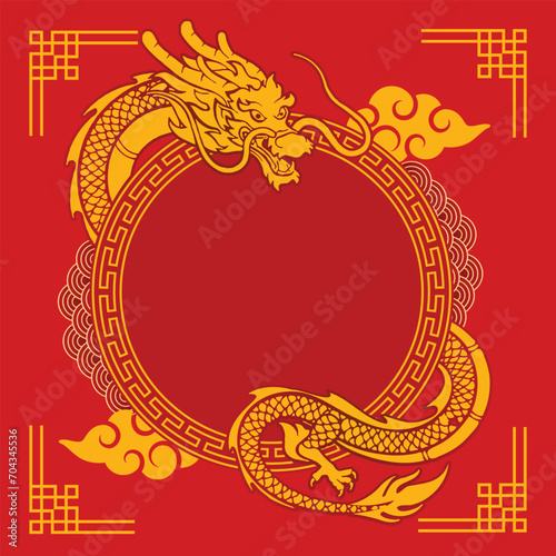 Frame ilustration of year of the dragon 2024 chinese new year red, yellow colors for banner, poster, background and social media