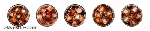 Collection of a glass of iced cola or iced tea isolated on a transparent background, top view