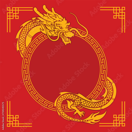 Frame ilustration of year of the dragon 2024 chinese new year red, yellow colors for banner, poster, background and social media