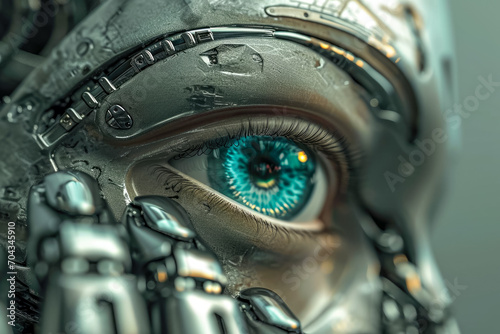 cyborg with a mechanical arm and eye