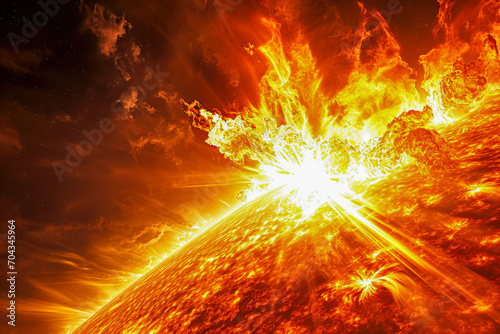 solar flare erupting from the sun and creating a geomagnetic storm photo
