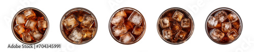 Collection of a glass of iced cola or iced tea isolated on a transparent background, top view