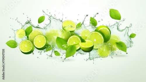 Refreshing mojito splash: 3d vector illustration with lime, ice cubes, mint, and citrus slices