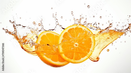 Splash of freshness: isolated orange in a water ballet on white 