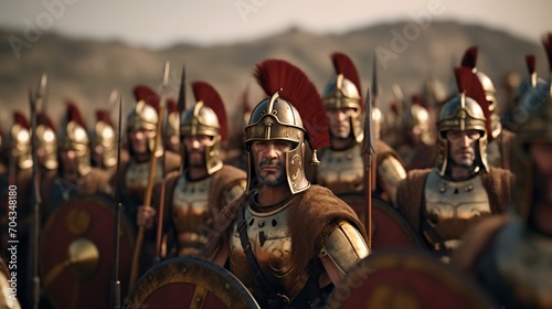 An army of ancient Greek hoplites ready for battle photo