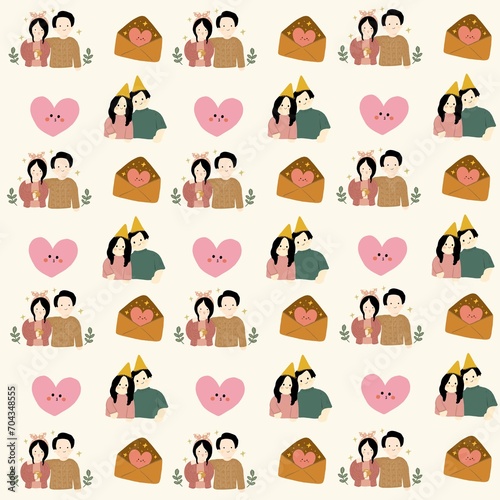 Fototapeta Naklejka Na Ścianę i Meble -  cute couple pattern illustration for valentines day