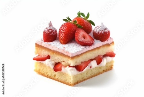 colorful sponge cake with strawberries isolated on white background. generative ai