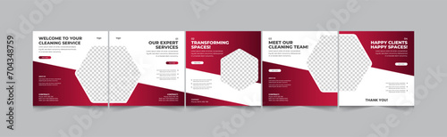 Cleaning services social media carousel, commercial cleaning company Instagram carousel, vector illustration eps 10