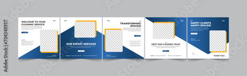 Cleaning services social media carousel, commercial cleaning company Instagram carousel, vector illustration eps 10