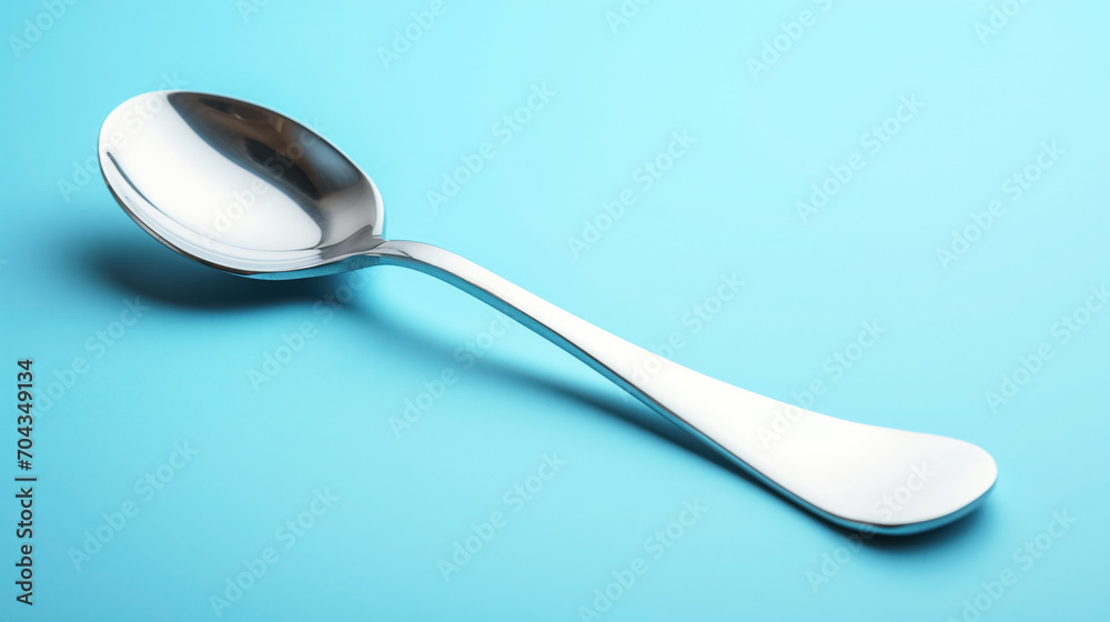 Shiny spoon on a blue background.