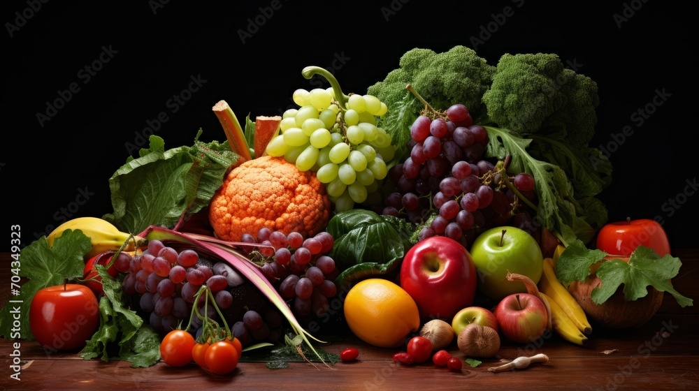 Vibrant array of fresh fruits and vegetables in studio setting - healthy eating concept with colorful produce

