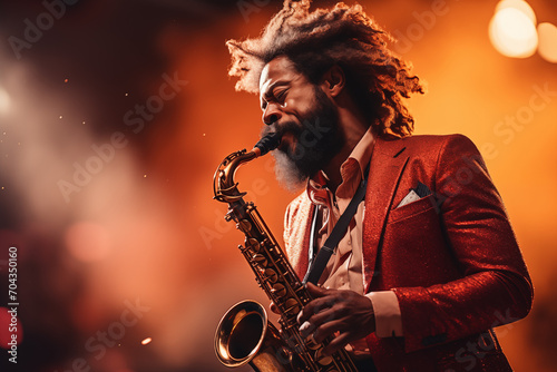Male Jazz Musician Playing a Saxophone on Stage