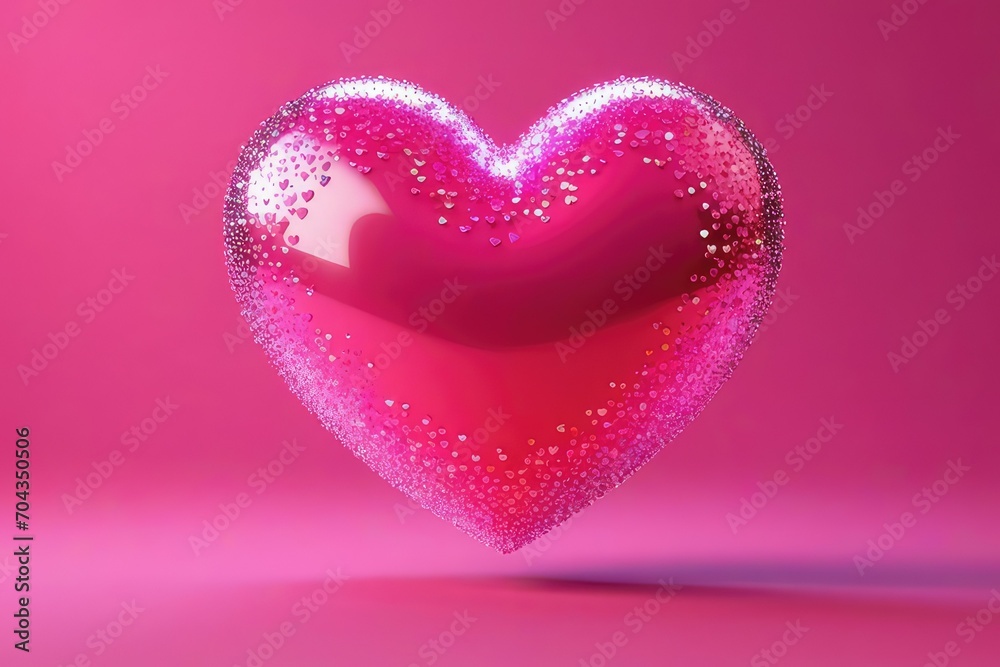 3D Heart with sparkle s. Social media emoji. Valentines day. Pink heart emoticon. Love mood. Cartoon creative design icon isolated. 3D Rendering