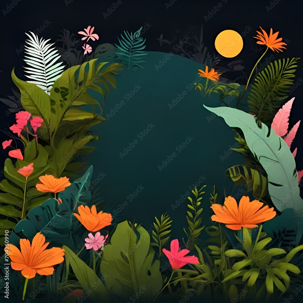 International day of tropics vector illustration with copy space for text for poster, banner, invitation card. Hawaii theme Flat cartoon hand drawn Tropical background with grass, flowers. June 29 International day of tropics vector illustration with copy space for text for poster, banner, invitation card. Hawaii theme Flat cartoon hand drawn Tropical background with grass, flowers. June 29