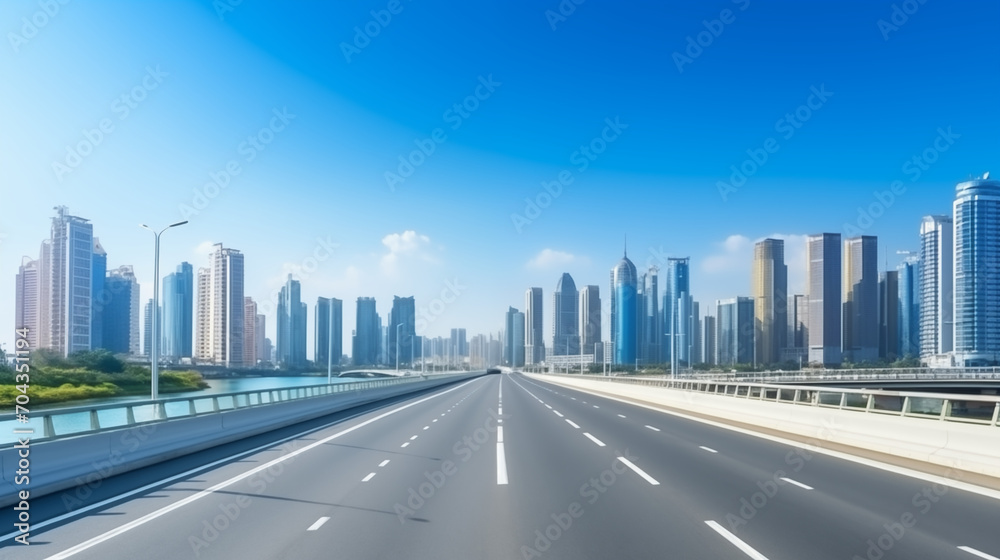 Fototapeta premium Aerial View of a Highway with a Distant Metropolis