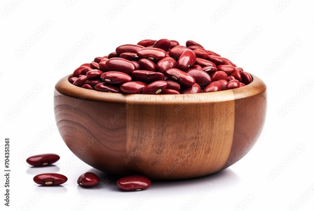 kidney beans in wooden bowl isolated on white background. generatif ai kidney beans in wooden bowl isolated on white background. generatif ai