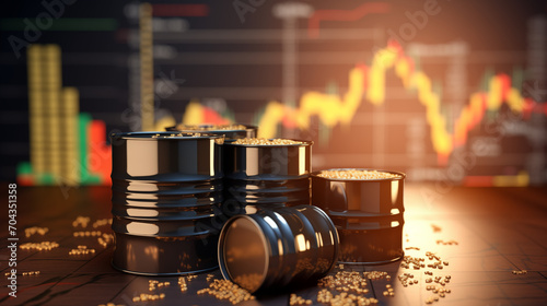 Oil Barrel Charts, Illustrating Stock Market Trends, Raw Material Concept. Depicting Financial World Crisis, Oil Price Surge, and Market Growth.