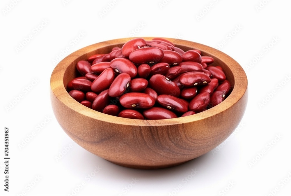kidney beans in wooden bowl isolated on white background. generatif ai kidney beans in wooden bowl isolated on white background. generatif ai