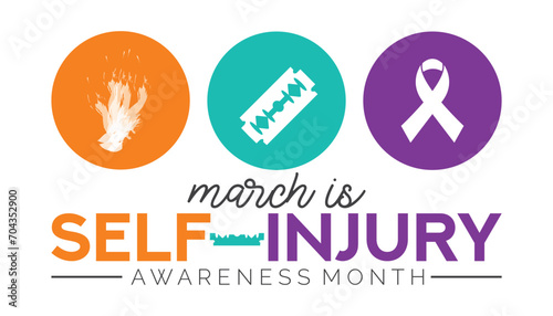Self Injury Awareness Month is observed every year in March. Holiday, poster, card and background vector illustration design.
