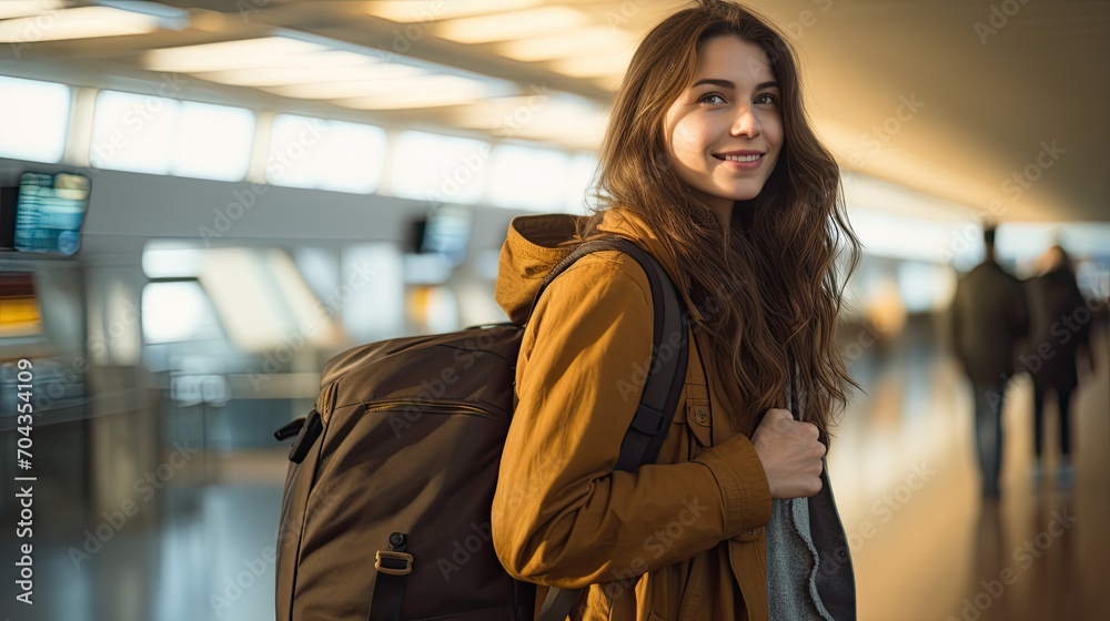 african female in the airport traveling at destination