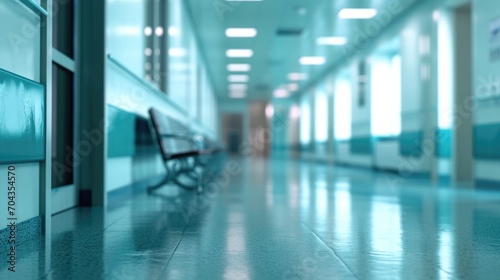 Abstract blur blue beautiful luxury hospital corridor interior for backgrounds © Hope