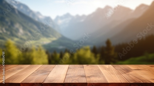 Empty space on wooden table in the mountains