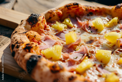 Neapolitan pizza with pineapple and ham. Hawaii neapolitan closeup photo