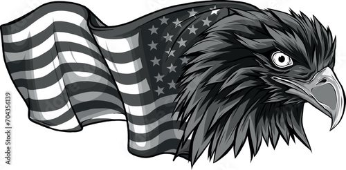 monochromatic illustration of eagle head with american flag