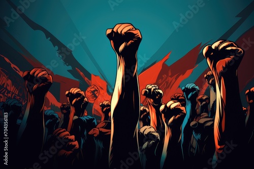 Fists raised as a sign of fight for collective rights. Generative AI