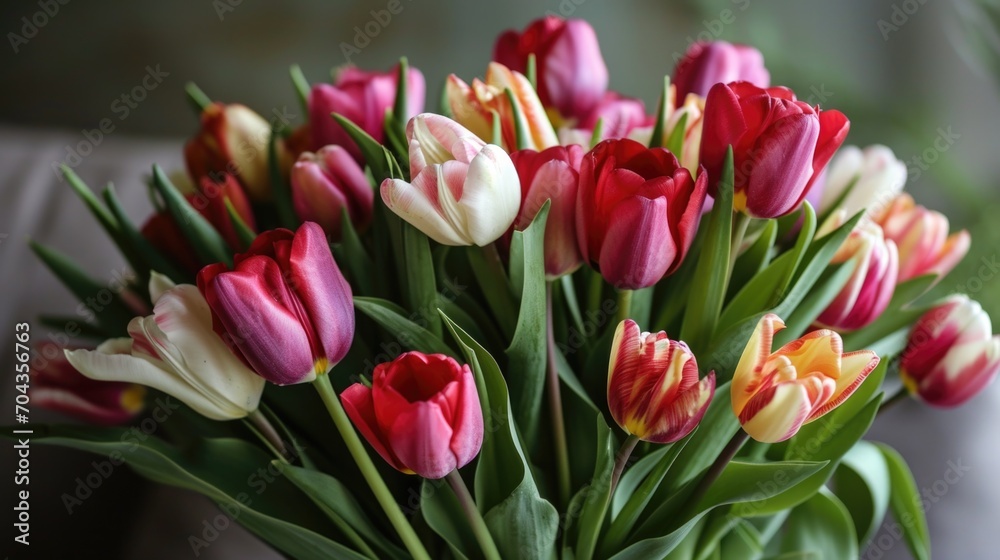 Beautiful red and white tulips on background. Happy Women’s day . Beautiful red and white tulips on background. Happy Women’s day .