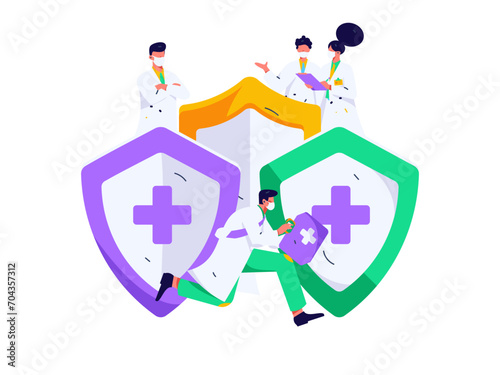 Medical characters fighting the epidemic flat vector concept operation hand drawn illustration
