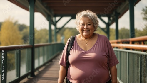 plus size woman smiling while walking