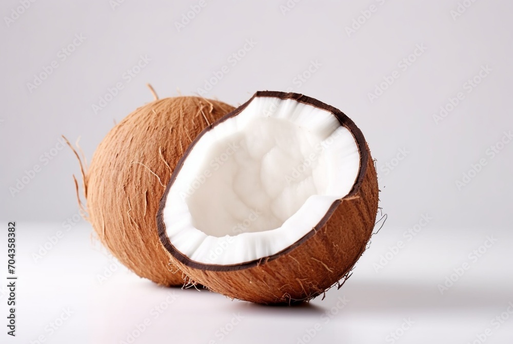 coconut fruit with cut in half isolated on white background. generatif ai coconut fruit with cut in half isolated on white background. generatif ai