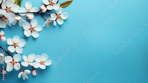 Beautiful spring nature background with lovely blossom on blue background