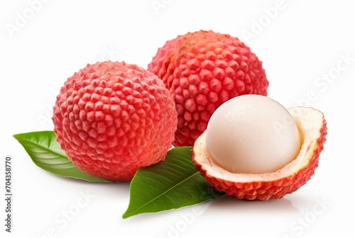juicy lychee with cut in half isolated on white background. generatif ai photo