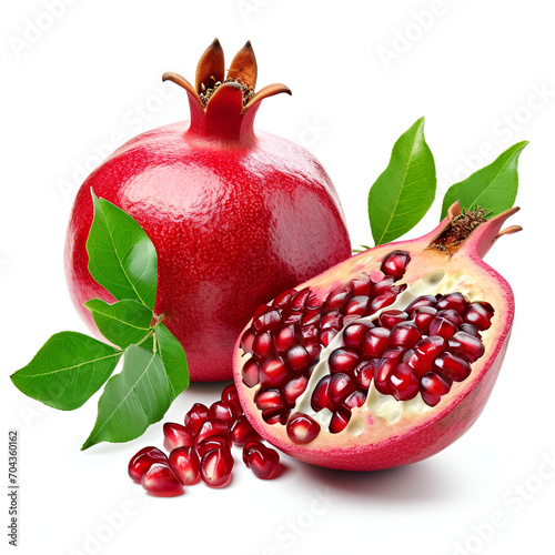 A Red Pomegranate on isolated white background, generative ai