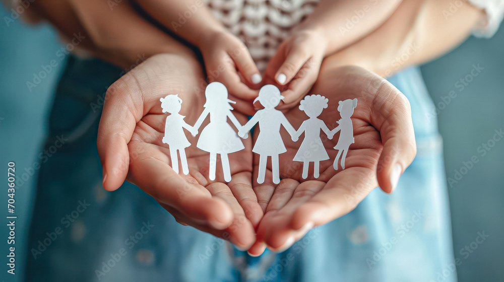 hands holding paper family cutout, family home, foster care, world mental health day, Autism support,homeschooling, budgeting cost of living, inflation concept hands holding paper family cutout, family home, foster care, world mental health day, Autism support,homeschooling, budgeting cost of living, inflation concept